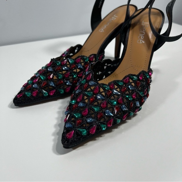 J. Renee Kamilo Black Satin Rhinestone Pumps Pointy Toe Memory Foam Insole 8M - Picture 11 of 13